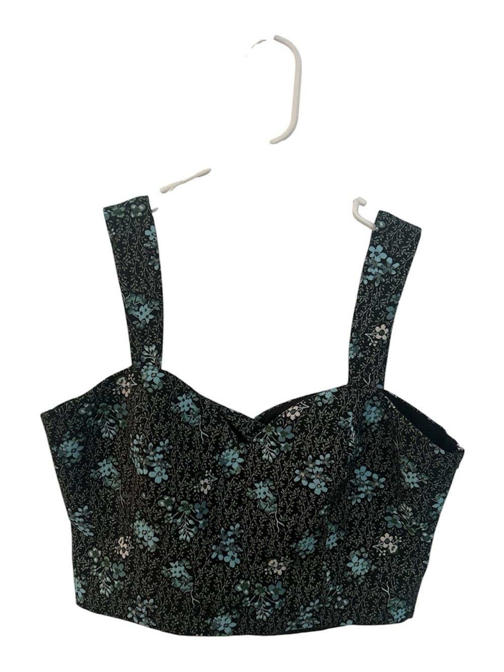 Sachin + Babi Black Floral Crop Top with Teal Accents